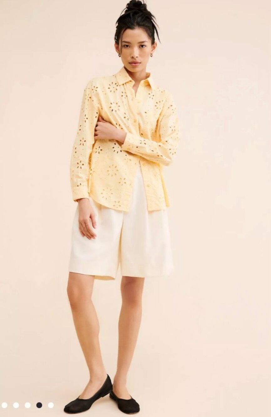 Anthropologie Yellow Eyelet Buttondown Top Sz Medium - Picture 7 of 12